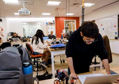 students working in robotics lab